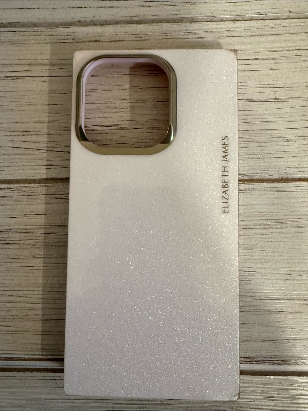 Elizabeth and James Sparkling White iPhone 16 pro Case with Gold Camera Accent